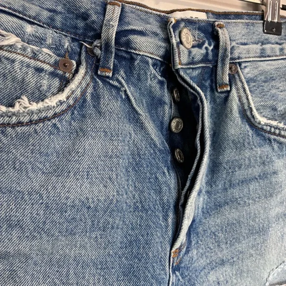 Agolde Frayed Hem High-Rise Denim Shorts - Blue Wash - Picture 8 of 8